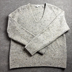 Suéter Vince Merino Mezcla Lana Alpaca Talla Pequeña Tostado Avena Mancha Cuello en V - Imagen 1 de 11