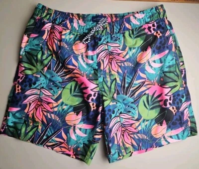 XL Caribbean Joe Swim Trunks Mens Blue Green Pink Orange Hawaiian Draw String - Image 1 of 4