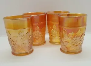 Antique Dugan Carnival Glass Rambler Rose Marigold Drinking Glass Tumbler Set 4 - Picture 1 of 12