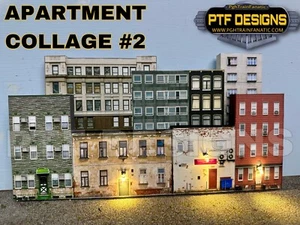 N Scale APARTMENT COLLAGE #2 -Scratch Built 3D Building Flats/Front w/LEDs - Picture 1 of 8