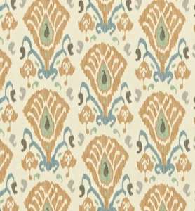 ZOFFANY CURTAIN FABRIC DESIGN Annapurna 1.8 METRES AMBER AND TEAL 100% LINEN - Picture 1 of 9
