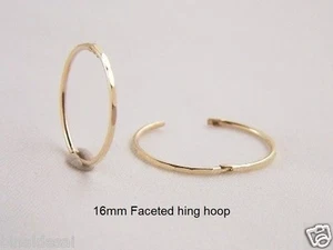 9ct Gold 16mm Faceted Hinged Sleeper Hoop Earrings PAIR SOLID 9k B'day GIFT BOX - Picture 1 of 3