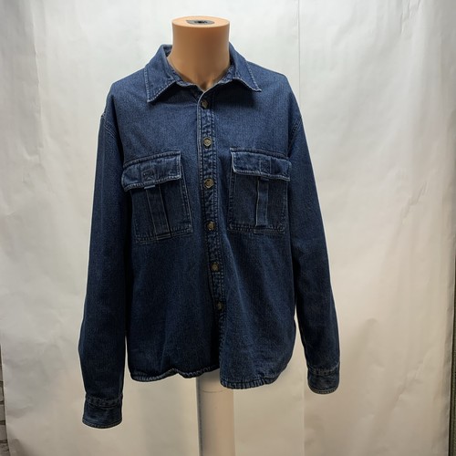 VETEMENTS Giacca jeans uomo Ruff Hewn grande foderata in pile con bottoni blu manica lunga