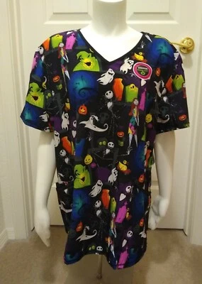 Scrubstar Women's Disney Nightmare Before Christmas Jack Attack V Neck Scrub Top - Image 1 of 4