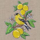 Glorious Goldfinch and Lemons Bathroom SET OF 2 HAND TOWELS EMBROIDERED