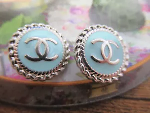 Chanel 2 buttons BLUE with SILVER tone metal 16mm - Picture 1 of 4