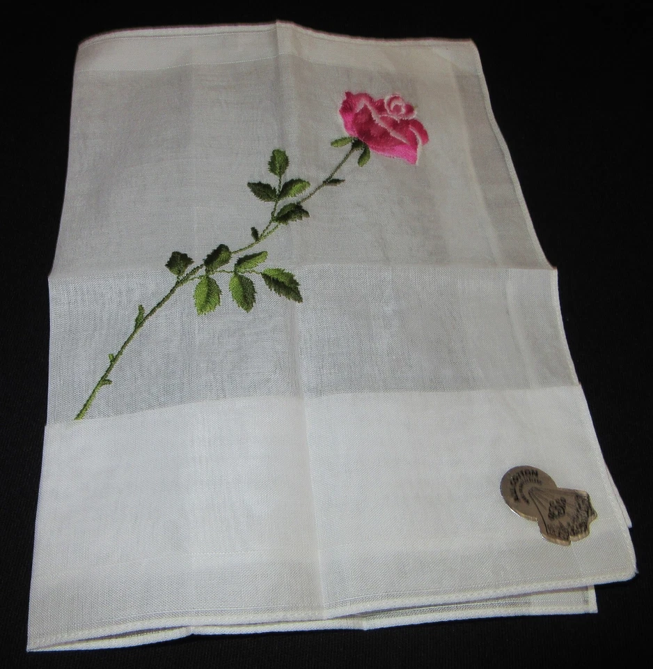 Vintage Hankie Único Rosa Bordado Floral DESCO Suiza ¡Belleza! Foto 1 de 4
