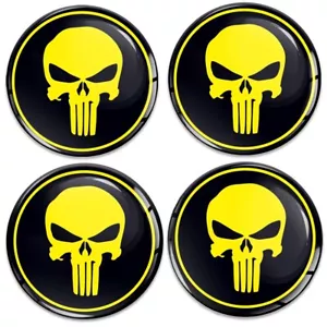 4 x 50mm Silicone Stickers For Wheel Center Centre Hub Caps Badge Skull Black - Picture 1 of 4