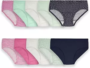 Paquete de 10 bragas hipster de algodón surtidas Fruit of the Loom para niñas talla 4 - Imagen 1 de 2
