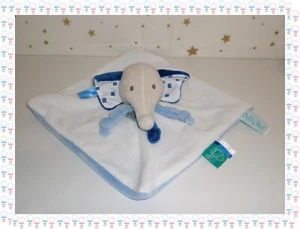 ⑬ - Doudou Plat Carré Eléphant Edgar Ton de Bleus Blanc Attache Sucette Baby Nat - Imagen 1 de 3