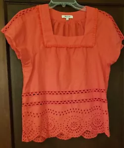 Madewell Pullover Bluse S blassrot kurzärmelige Öse Saum offen Arbeit am Ärmel - Bild 1 von 7