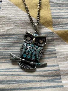 Modeschmuck Eule Anhänger Halskette Türkis Kette Lange Halskette Vintage Retro - Bild 1 von 2