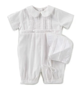 Petit Ami Boys Romper & Hat Infant White Tucked Christening NWT, 3m-24m - Picture 1 of 9