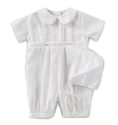 Petit Ami Boys Romper & Hat Infant White Tucked Christening NWT, 3m-24m - Image 1 of 4