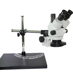Simul-Focal 7X-45X Trinocular Industrial Zoom Stereo Microscope Dual Arm Stand A - Picture 1 of 5