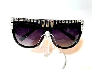 NEW JIMMY CRYSTAL WOMENS SUNGLASSES GL1164 BLACK SILVER OVERSIZE SWAROVSKI - Picture 1 of 4