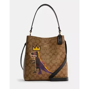 Borsa a secchiello Coach X Jean Michel Basquiat Town in tela firmata borsa marrone nuova - Foto 1 di 15