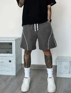 Men's Casual Polyester Shorts - Solid Color, Non-Stretch Fabric with Pockets - Picture 1 of 1
