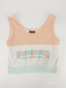 Vintage Harley Davidson Cropped Tank Top Size Small Pastel Pink Green - Picture 1 of 8