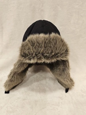 EDDIE BAUER Men's Hat Small Black Down Filled Trapper Faux Fur Ear Flaps Winter - Image 1 of 4