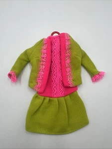 Vintage Barbie Fancy Dancy #1858 Green & Pink Dress Sweater Doll Clothes - Picture 1 of 6