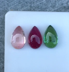 Best multi tourmaline cabochon good quality 3 pieces amazing pear 5.95 carat - Picture 1 of 4