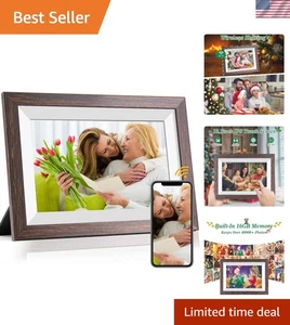 Frameo 10.1 Inch Digital Photo Frame with Brown Wood Frame - Picture 1 of 8