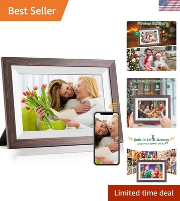 Frameo 10.1 Inch Digital Photo Frame with Brown Wood Frame - Image 1 of 4