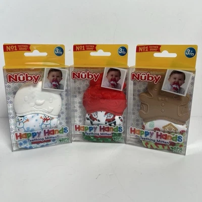 Nuby Happy Hands Teething Mitten Holiday Set of 3 – BPA Free  - Image 1 of 3