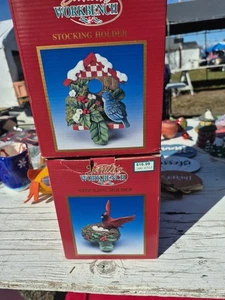 Santas Work Bench Stocking Holder Birds Set Of 2 Vintage - Picture 1 of 3