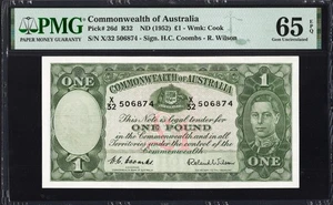 Australia 1 Pound P26d R32 1952 Coombs Wilson PMG65 Gem UNC EPQ Banknote PERFECT - Picture 1 of 3