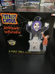 Vintage NEU Totally Ghoul Halloween luftgeblasen aufblasbar 8' Sensenmann Grabstein - Bild 1 von 12