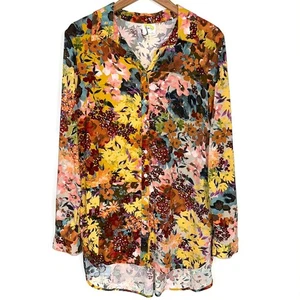 Camicia Fico e Fiore Multicolore Floreale Maniche Lunghe Bottoni Frontali Taglia Large - Foto 1 di 13