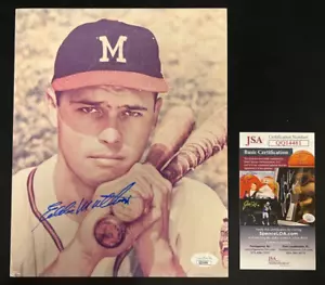 Eddie Mathews Signed 8x10 Color Photo JSA Cert. HOF 1978 Milwaukee Braves AUTO! - Picture 1 of 4