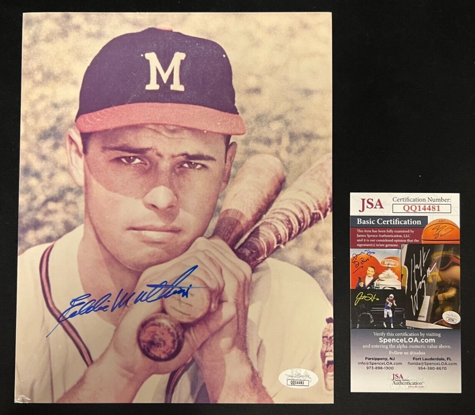 Eddie Mathews Signed 8x10 Color Photo JSA Cert. HOF 1978 Milwaukee Braves AUTO! - Image 1 of 4