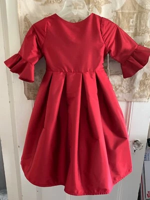 Новый с Ярлыками $299 ISABEL GARRETON половина рукав оборки манжеты девочки красный XMAS платье Sz 4 - Изображение 1 из 4