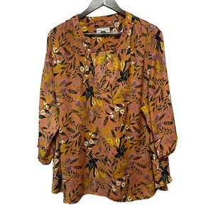 Ava Viv Blouse Womens 3X Orange Floral Fall Autumn 3/4 Sleeve Lightweight Top - Picture 1 of 8
