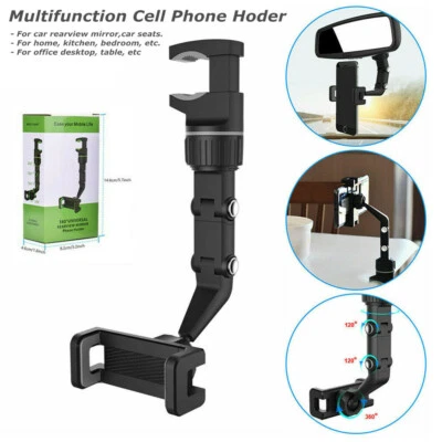 Universal Car Rearview Mirror Table Mount Holder Cradle for iPhone Samsung Phone - Image 1 of 4