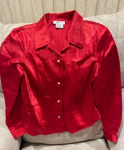 Iz BYER Girls XL(16) Holiday Red Satin Polyester Blouse with Pearl White Buttons - Picture 1 of 4
