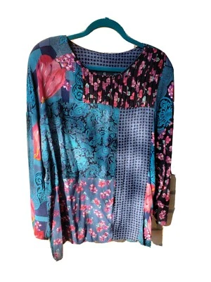 Carole Little años 80 de colección talla 10? Top túnica rayón multicolor L/S estampados mixtos EE. UU. Foto 1 de 4