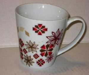 Starbucks Coffee Mug 2013 Holiday Poinsettia + Snowflakes Abstract 11oz cup 4" - Picture 1 of 8