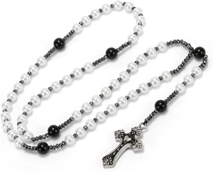 Pearl Rosary,Pearl Cross Necklace for Women,Artificial Pearl Necklace,Rosarios C - Imagen 1 de 12
