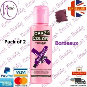 2 X Crazy Color Semi Permanent Hair Dye Bordeaux - 100ml (Pack of 2) - Picture 1 of 3