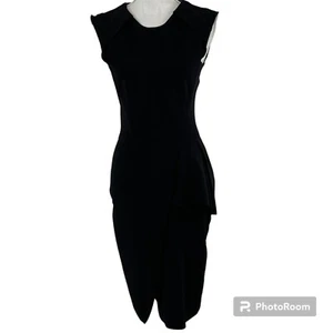 J. Mendel Paris Sheath Dress Sz 4 Stretch Bodycon Sleeveless Ruffle Pleat Black - Picture 1 of 9
