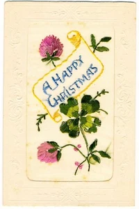 Postkarte Frohe Weihnachten - gestickte Seide - hinten geteilt - ungestempelt - 1918 - Bild 1 von 2