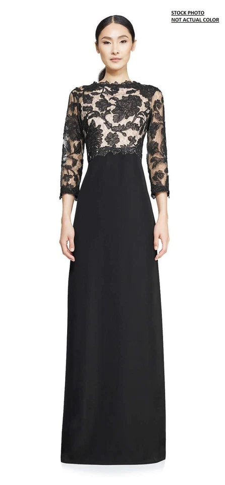 New Tadashi Shoji Women's Peony Embroidered Stretch Crepe Gown Primrose 2P $428 - Image 1 of 4