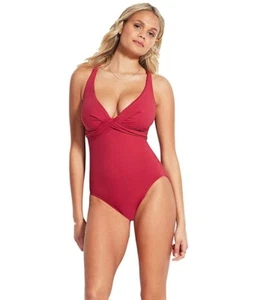 Seafolly DD Wrap Front Red One-Piece Swimsuit L20302 Women's Size US 14 - Picture 1 of 2