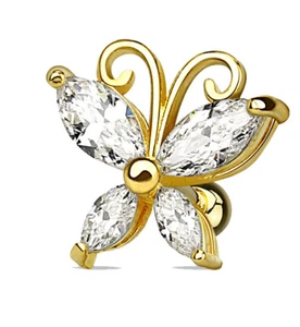 Tragus Piercing aus Chirurgenstahl und Zirkonoxid - Schmetterling - Bild 1 von 5