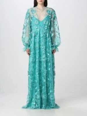 NUEVO CON ETIQUETAS $2,150 ALBERTA FERRETTI Vestido Macramé Girasol Verde 46 10 Foto 1 de 4