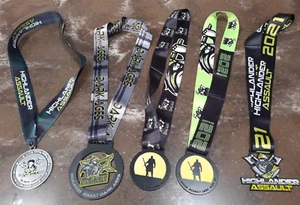 Lot Of 5 Medals w Lanyard HIGHLANDER ASSAULT Races Awards Dark Ages Metal Nice - Picture 1 of 12